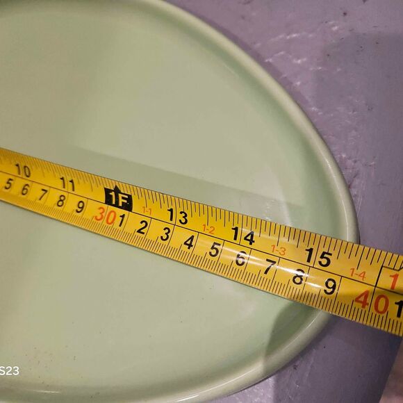 Green Ceramic and Wood Handle Appetizer Dish Appetizer Tray 16" x 8" - Picture 5 of 6